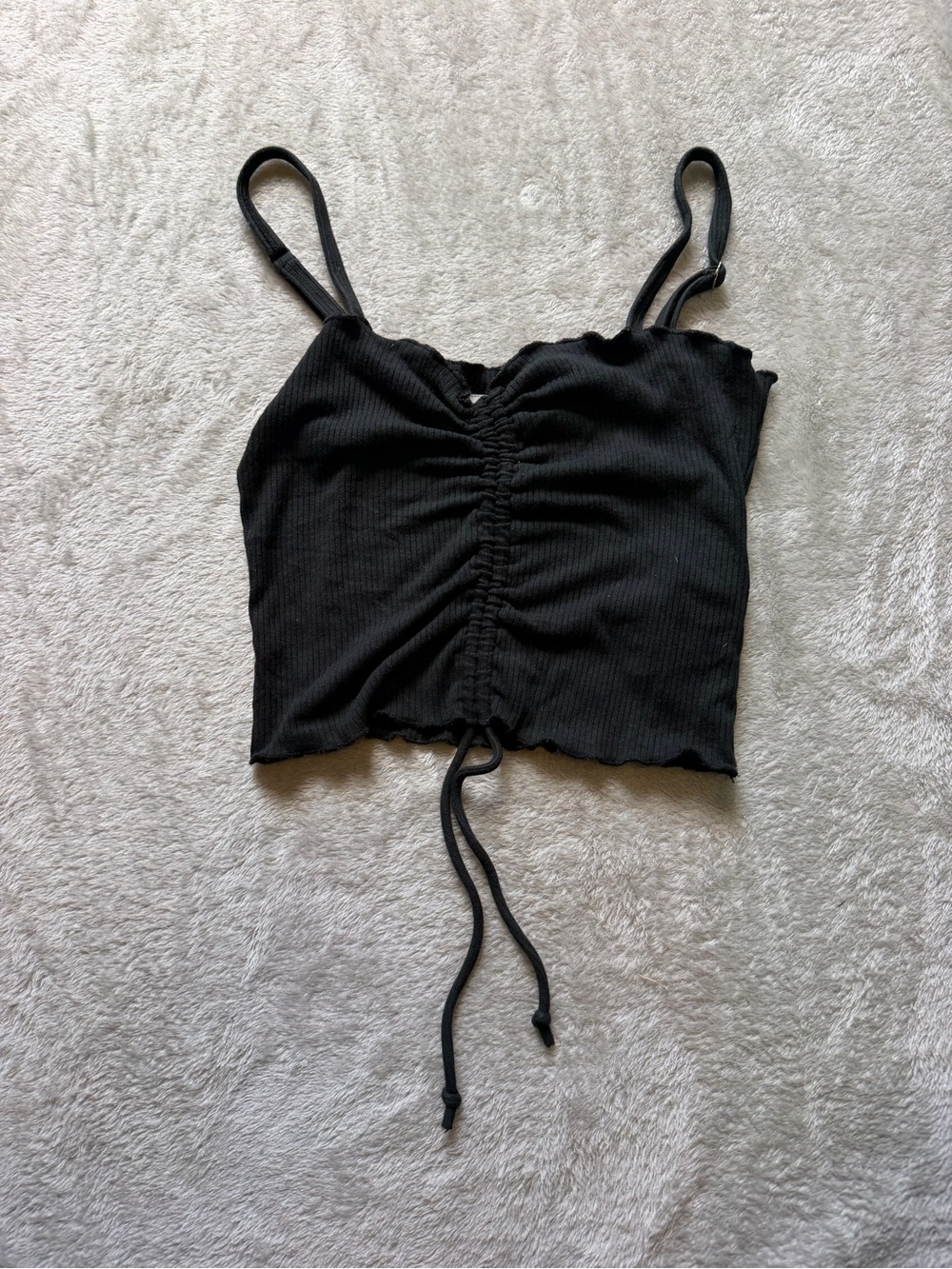 Hollister Black Ruched Drawstring Ribbed Cami